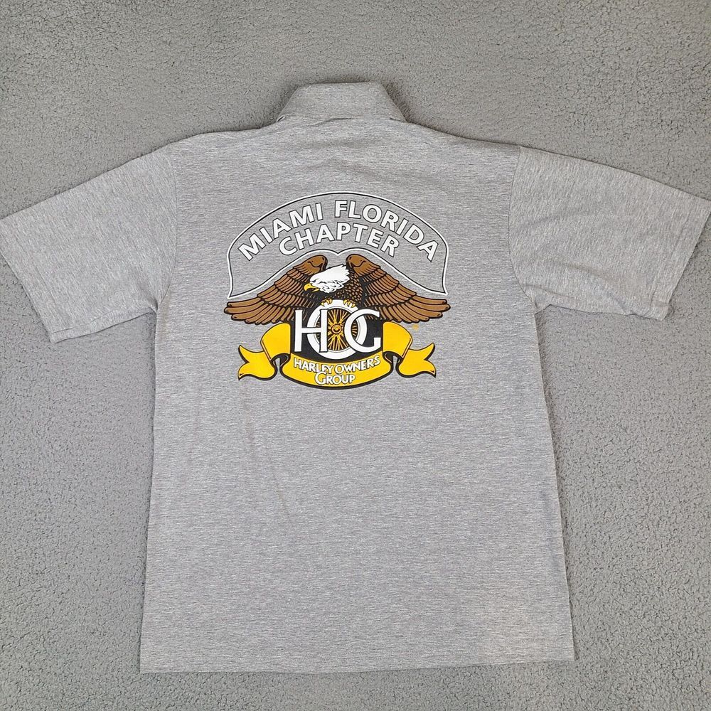 Harley Davidson Polo Shirt Mens Medium Gray Miami Chapter HOG Motorcycle Biker